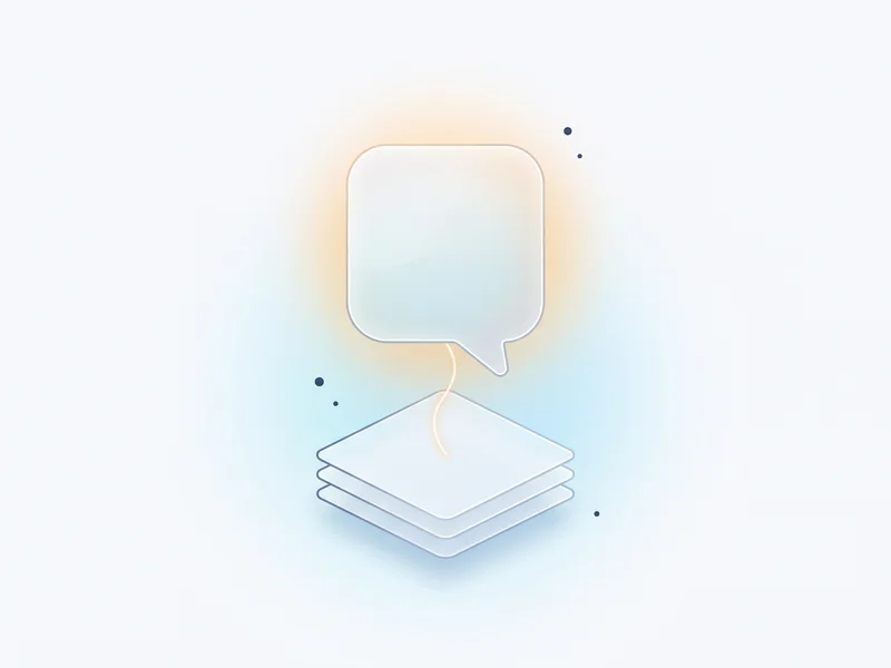 A translucent rounded bubble hovering over a small stack of plain cards, one glowing thread linking them