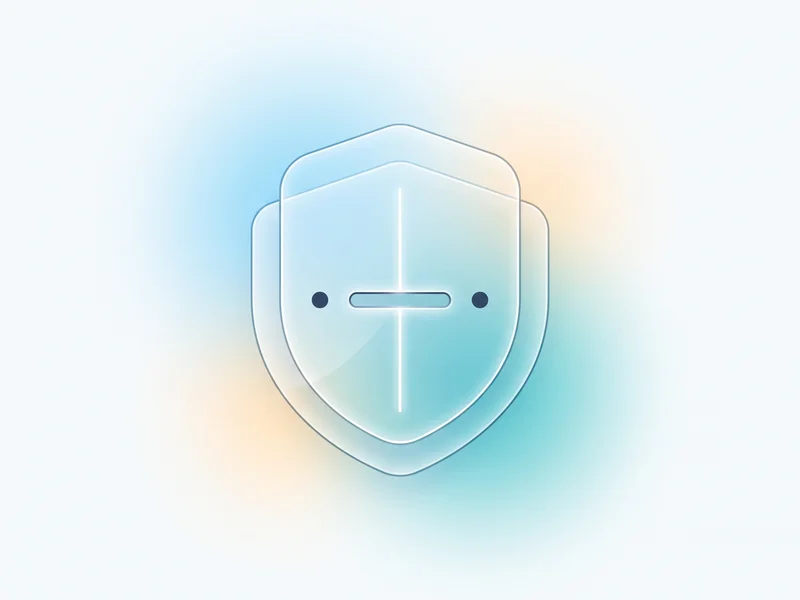 A rounded shield form of two overlapping translucent planes with one light line passing through a narrow slot